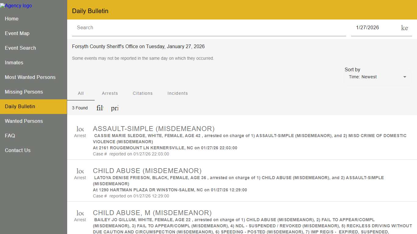 Forsyth County Sheriff's Office Police to Citizen - Daily Bulletin